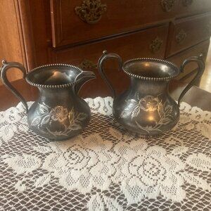 Vintage Silver Plated Creamer & Sugar Bowl
